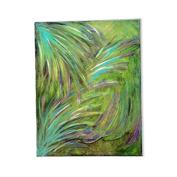 Original Acrylic Peacock Palm Feathers Abstract Painting Gallery Canvas 11x14 - Picture 11 of 14